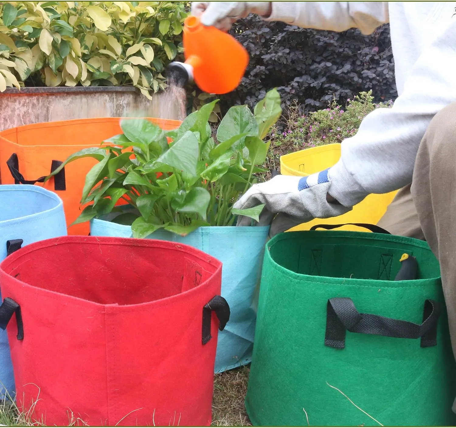 10-Gallon Fabric Grow Bags (7 Pack of Mix Colors) with Handles for Potato Tomato Flower and Vegetables