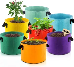 10-Gallon Fabric Grow Bags (7 Pack of Mix Colors) with Handles for Potato Tomato Flower and Vegetables