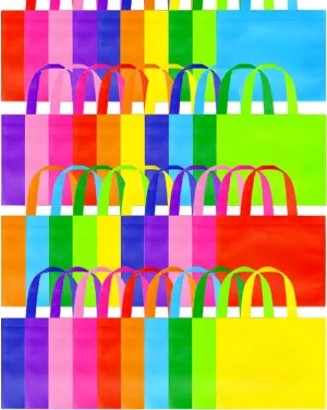 100 Pcs Non-Woven Party Tote Bags, 9.8'' x8.3'' Reusable Birthday Gift Bags Colorful Tote Bag Foldable Shopping Bag with Handles for Kids Birthday Party Supplies Snacks DIY Painting, 10 Colors