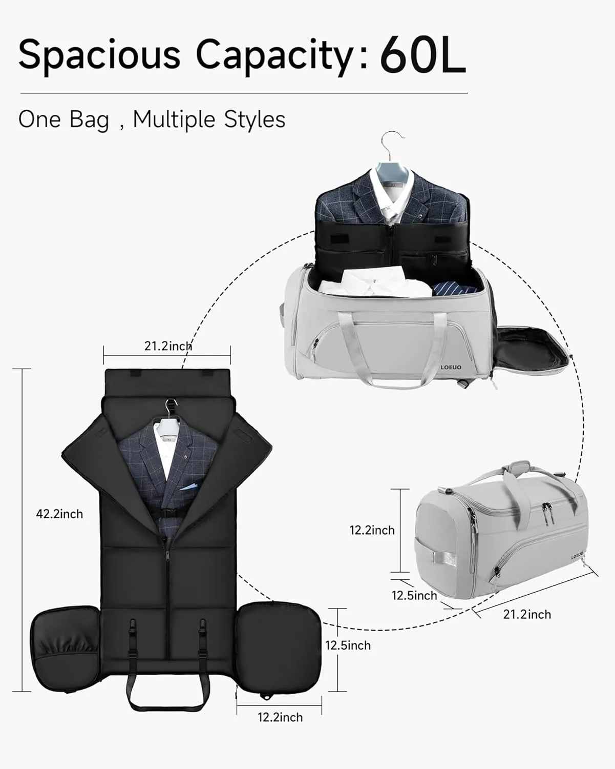 100% Waterproof Travel Garment Duffle Bags Combo Carry On for Women Men, Mens 3 In 1 Convertible Garment Bags for Travel with Shoe Compartment, High Capacity Folding Suit Bag Travel