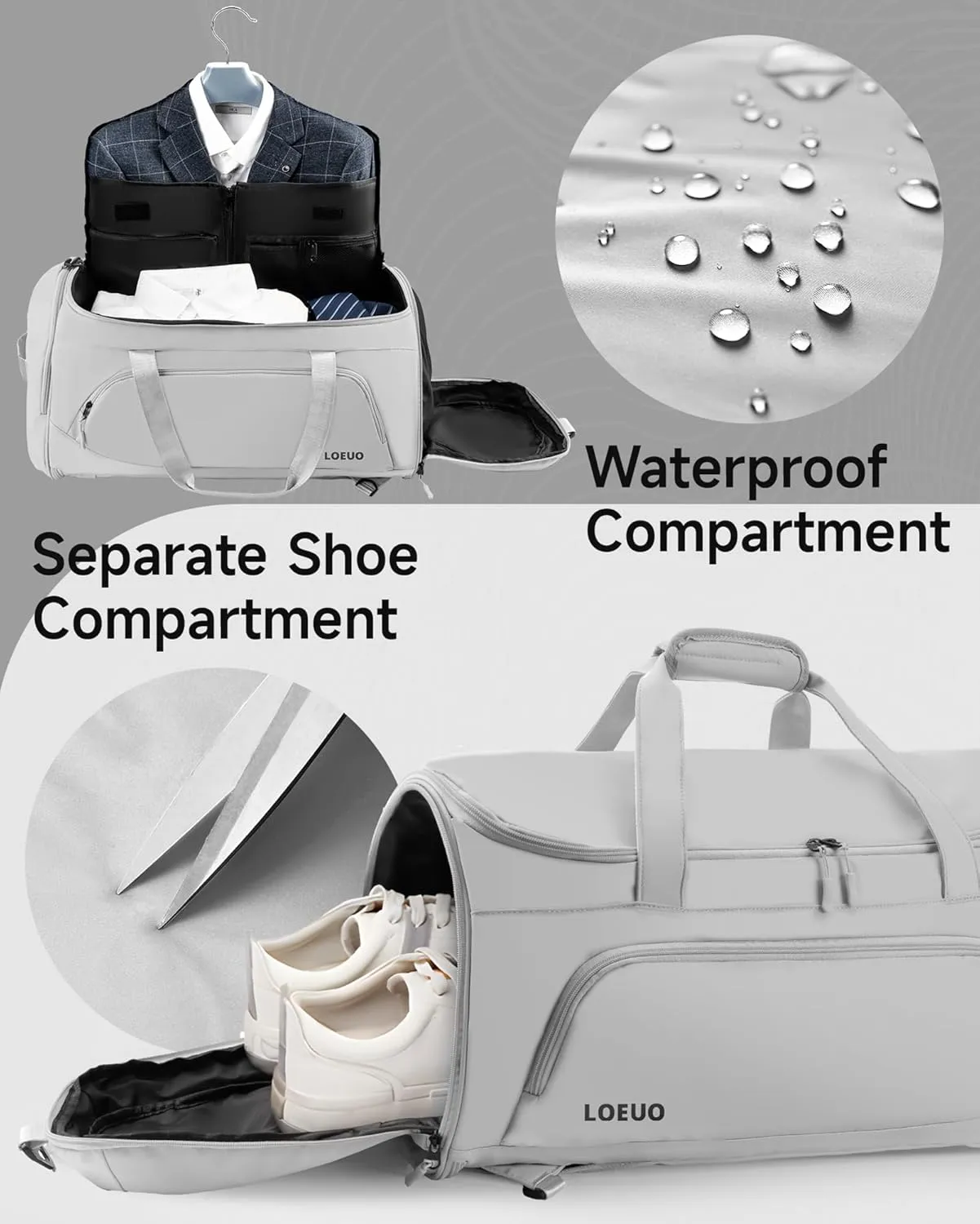 100% Waterproof Travel Garment Duffle Bags Combo Carry On for Women Men, Mens 3 In 1 Convertible Garment Bags for Travel with Shoe Compartment, High Capacity Folding Suit Bag Travel