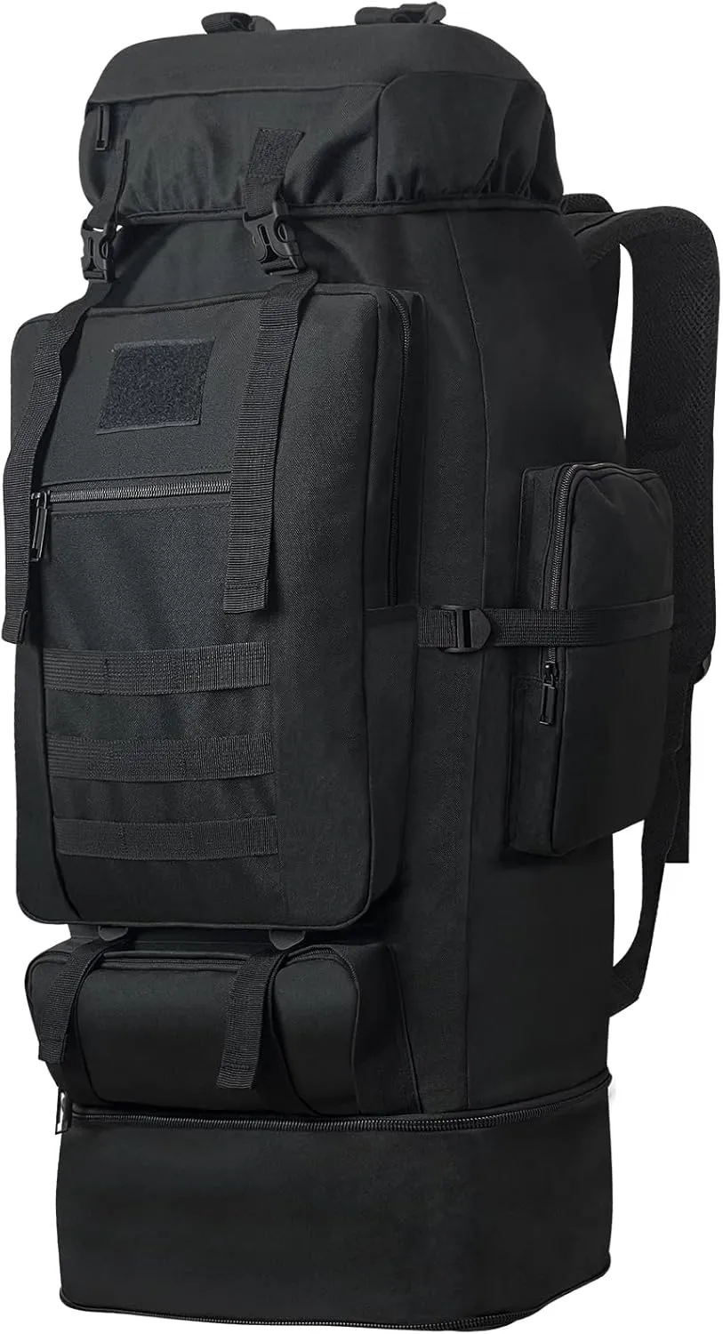 100L Camping Hiking Backpack, Military Tactical Backpack Molle Rucksack, Extra Large Hiking Backpack, Water Resistant Hiking Daypack, Outdoor Sports Backpack, Adjustable Sport Bags (Black)