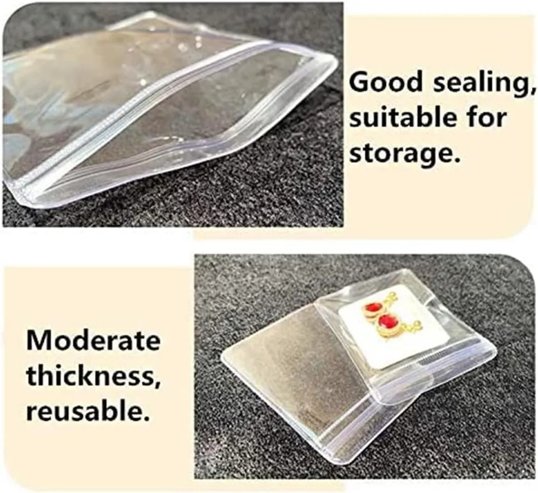 100pcs Clear PVC Transparent Zip Lock Jewelry Bag Dust Proof Airtight Jewelry Pouch Plastic Zipper Bag Self Seal PVC Packing Pouch Organizer Storage Bags for Rings Earrings Bracelet (3.9x5.9in)