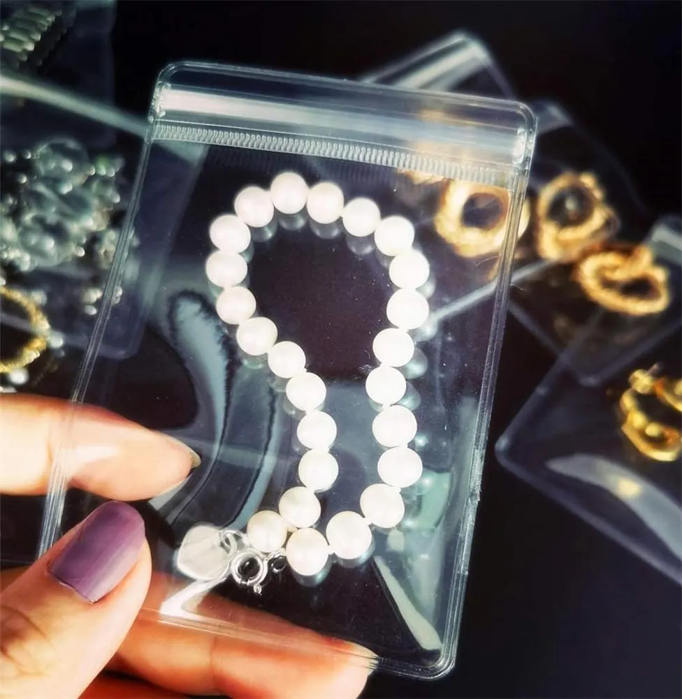 100pcs Clear PVC Transparent Zip Lock Jewelry Bag Dust Proof Airtight Jewelry Pouch Plastic Zipper Bag Self Seal PVC Packing Pouch Organizer Storage Bags for Rings Earrings Bracelet (3.9x5.9in)
