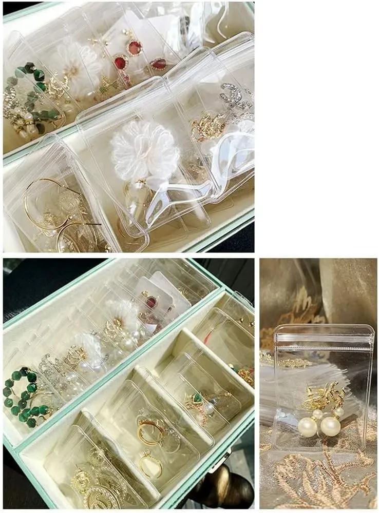 100pcs Clear PVC Transparent Zip Lock Jewelry Bag Dust Proof Airtight Jewelry Pouch Plastic Zipper Bag Self Seal PVC Packing Pouch Organizer Storage Bags for Rings Earrings Bracelet (3.9x5.9in)