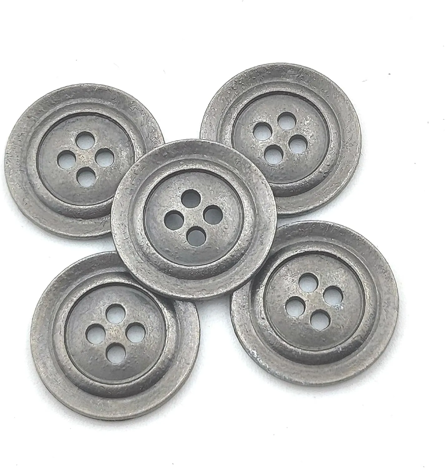 10pcs 20mm Antiqued Silver Gray Metal 4 Holes Scrapbooking Sewing Buttons Vintage Style Round Buttons for DIY Crafts, Jacket, Coat, Clothing Accessory