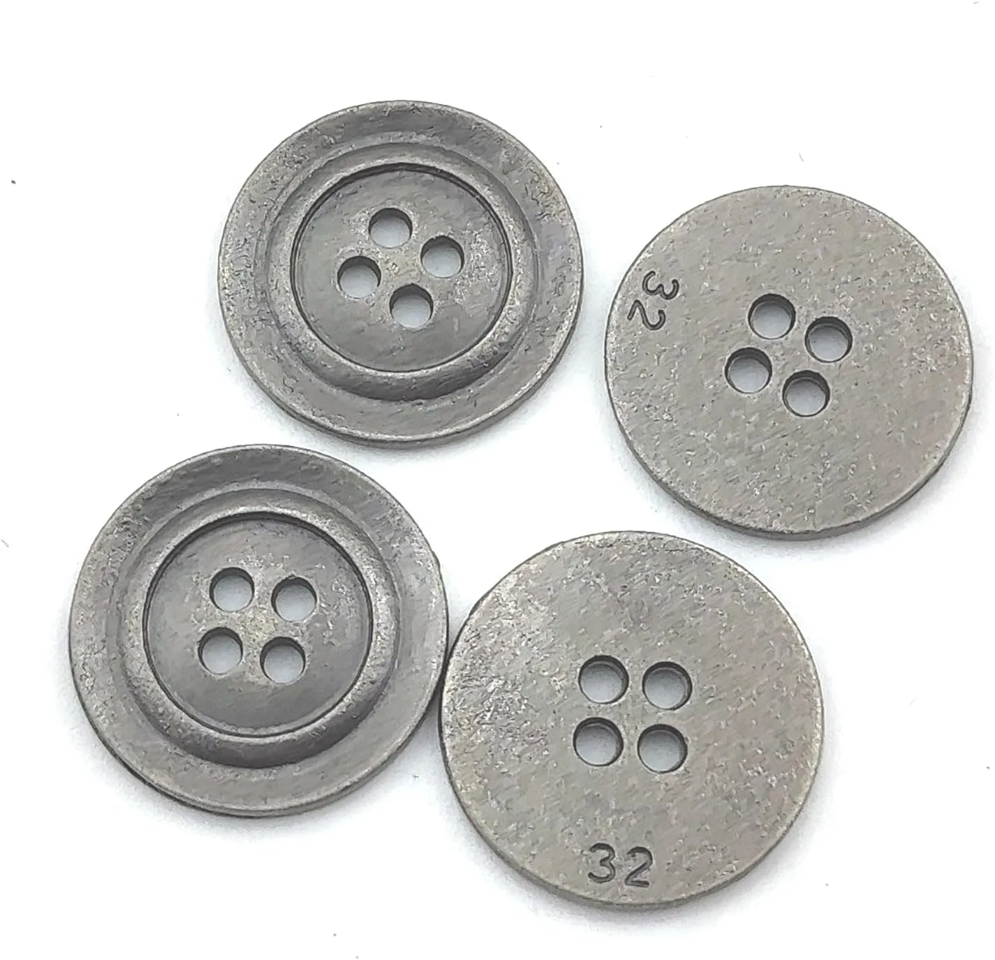 10pcs 20mm Antiqued Silver Gray Metal 4 Holes Scrapbooking Sewing Buttons Vintage Style Round Buttons for DIY Crafts, Jacket, Coat, Clothing Accessory