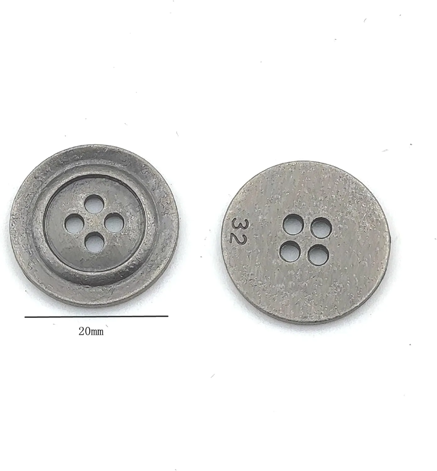 10pcs 20mm Antiqued Silver Gray Metal 4 Holes Scrapbooking Sewing Buttons Vintage Style Round Buttons for DIY Crafts, Jacket, Coat, Clothing Accessory