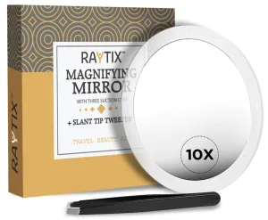 10X Magnifying Mirror & Slant Tweezers Set Makeup Application & Eyebrow Removal Essentials | Round Mirror With 3 Suction Cups & Stainless Steel Slant Tip Tweezer Use for Makeup Application 6 Inch