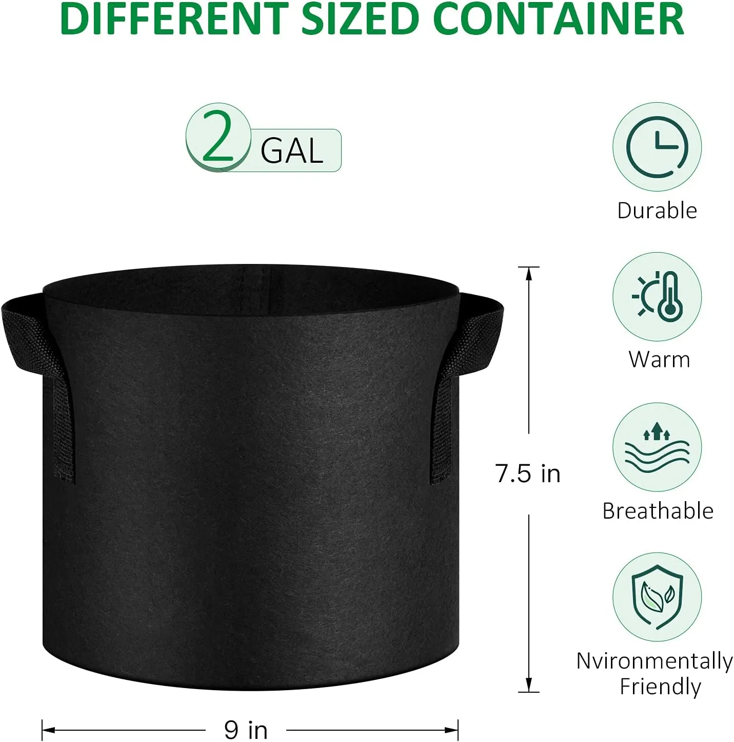 12-Pack 2 Gallon Thickened Non-Woven Grow Bags, Aeration Fabric Pots with Handles