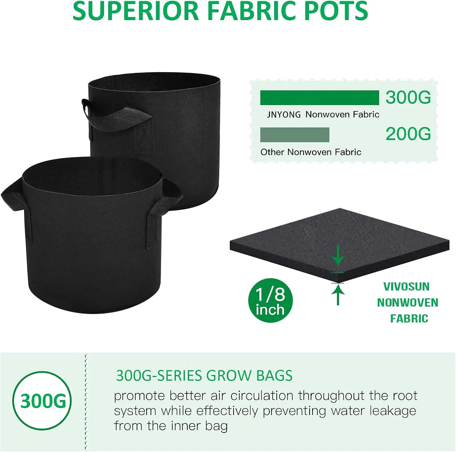 12-Pack 2 Gallon Thickened Non-Woven Grow Bags, Aeration Fabric Pots with Handles
