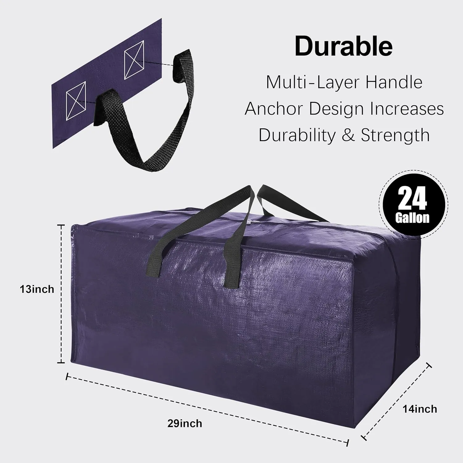 12 Pack Heavy Duty Large Moving Bags W/Backpack Straps - Strong Handles & Zippers, Storage Totes, Fold Flat, Alternative to Moving Box and Storage Bin, Semi-Transparent Blue Black