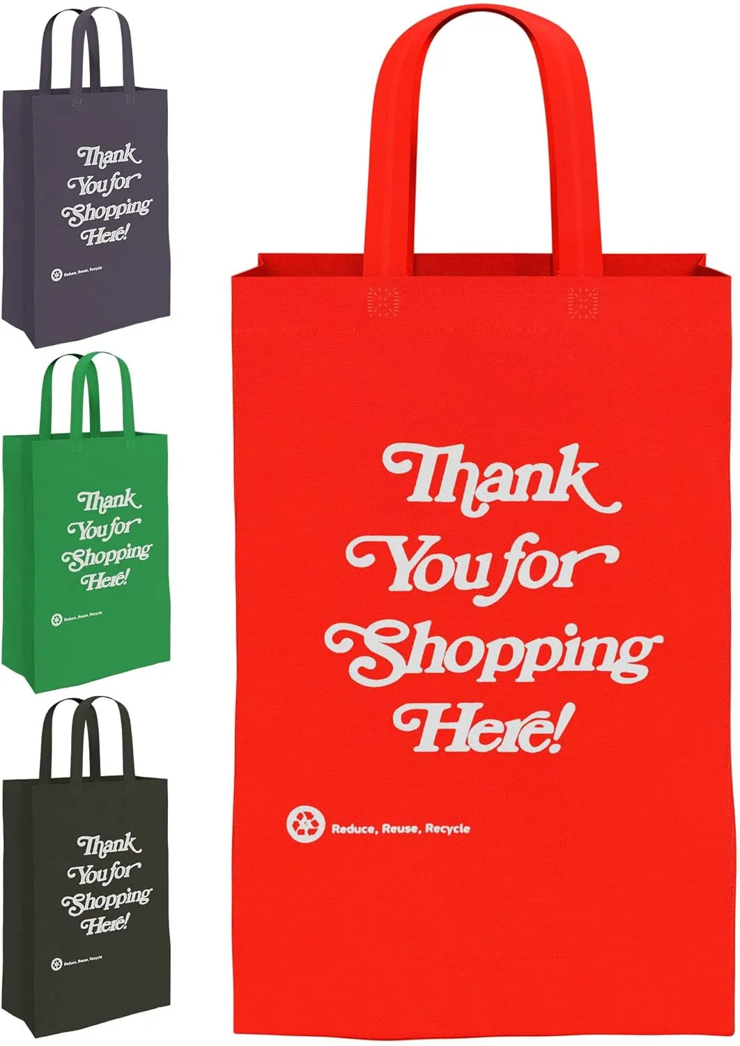 12-Pack Thank You Gift Bags Length 13"" X Width 8"" X Height 15"" Non-Woven Reusable Gift Bag with Sturdy Handles Shopping Tote Bags, Red, Standard