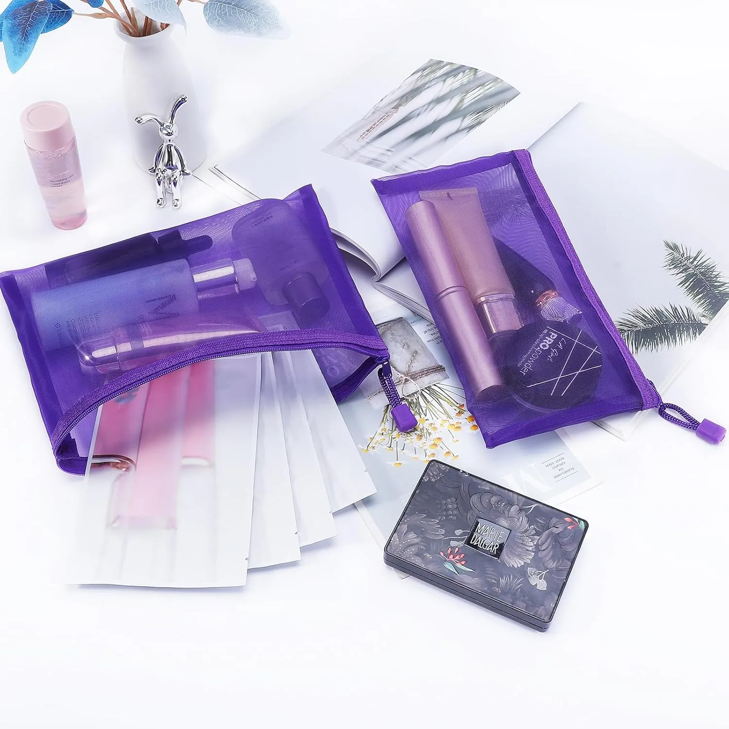 12 Pieces Zipper Nylon Mesh Pouch, Mesh Cosmetic Bags Makeup Bags Pencil Case, Multipurpose Travel Bags for Cosmetic School Office Supplies and Travel Accessories (Purple, A5)