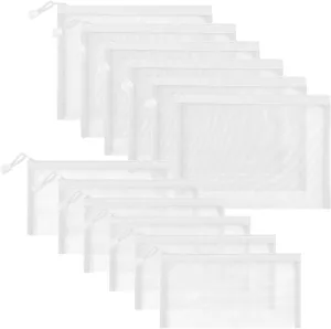 12 Pieces Zipper Nylon Mesh Pouch, Mesh Cosmetic Bags Makeup Bags Pencil Case, Multipurpose Travel Bags for Cosmetic School Office Supplies and Travel Accessories (White, A5 B6)