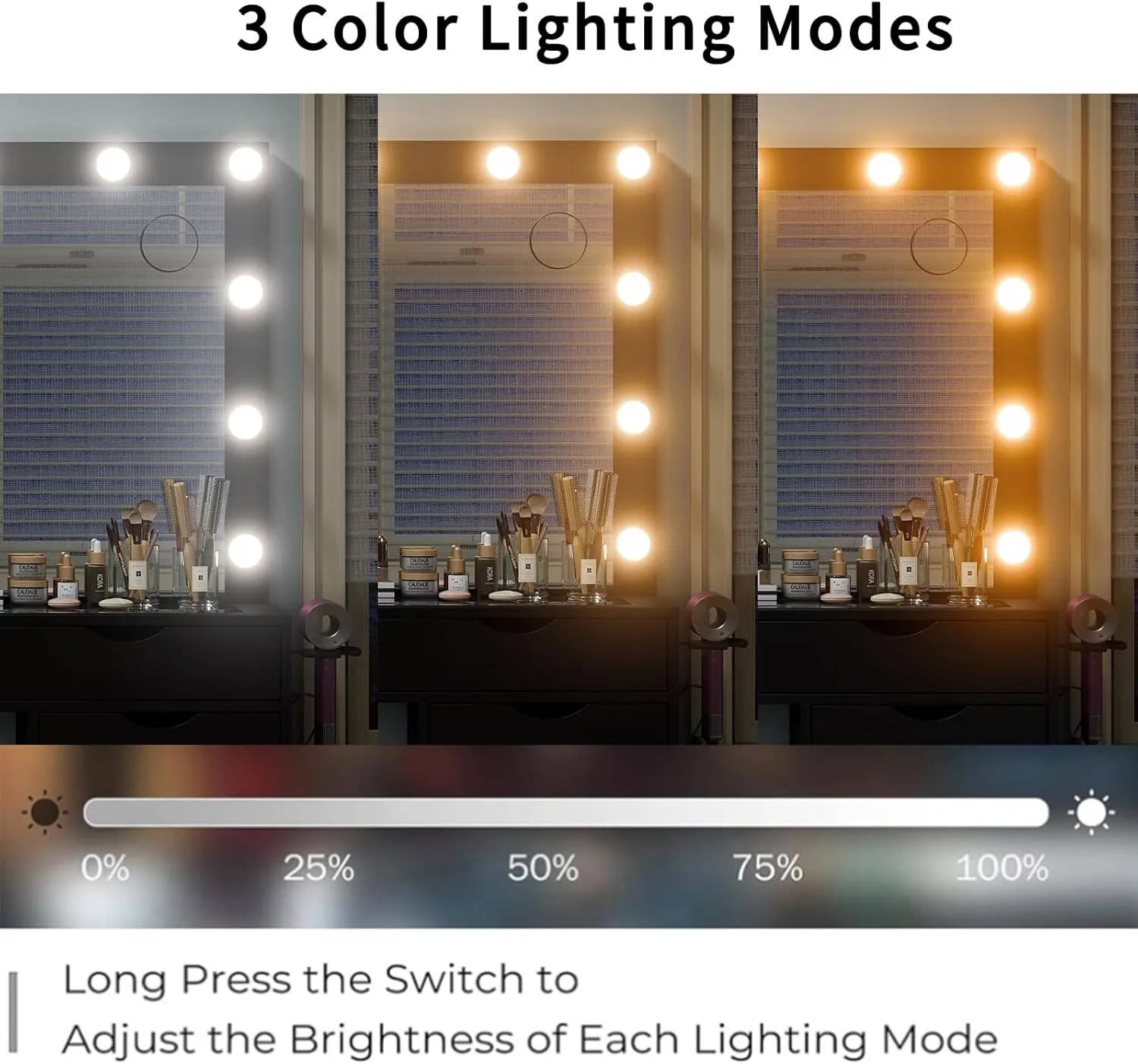 15 Drawers Vanity Desk with Power Outlet, Makeup Table with Mirror and 13 LED Lights, 3 Color Lighting Modes, Brightness Adjustable, Glass Top Dressing Table, Vanity Set for Bedroom, Black