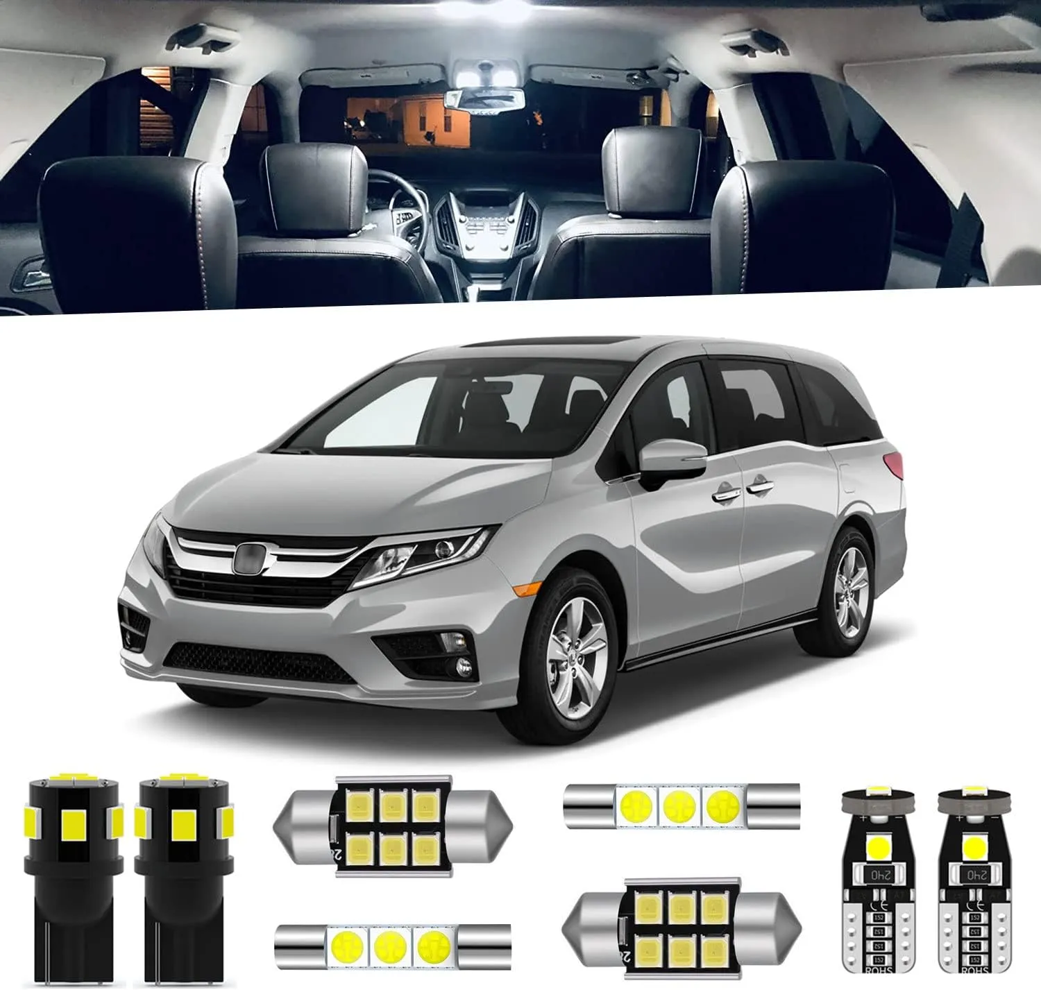 15-Pieces Odyssey LED Interior Lights Kit for Honda Odyssey 2018 2019 2020 2021 2022 2023 2024 White 6000K LED Interior Lighting Package   Install Tool