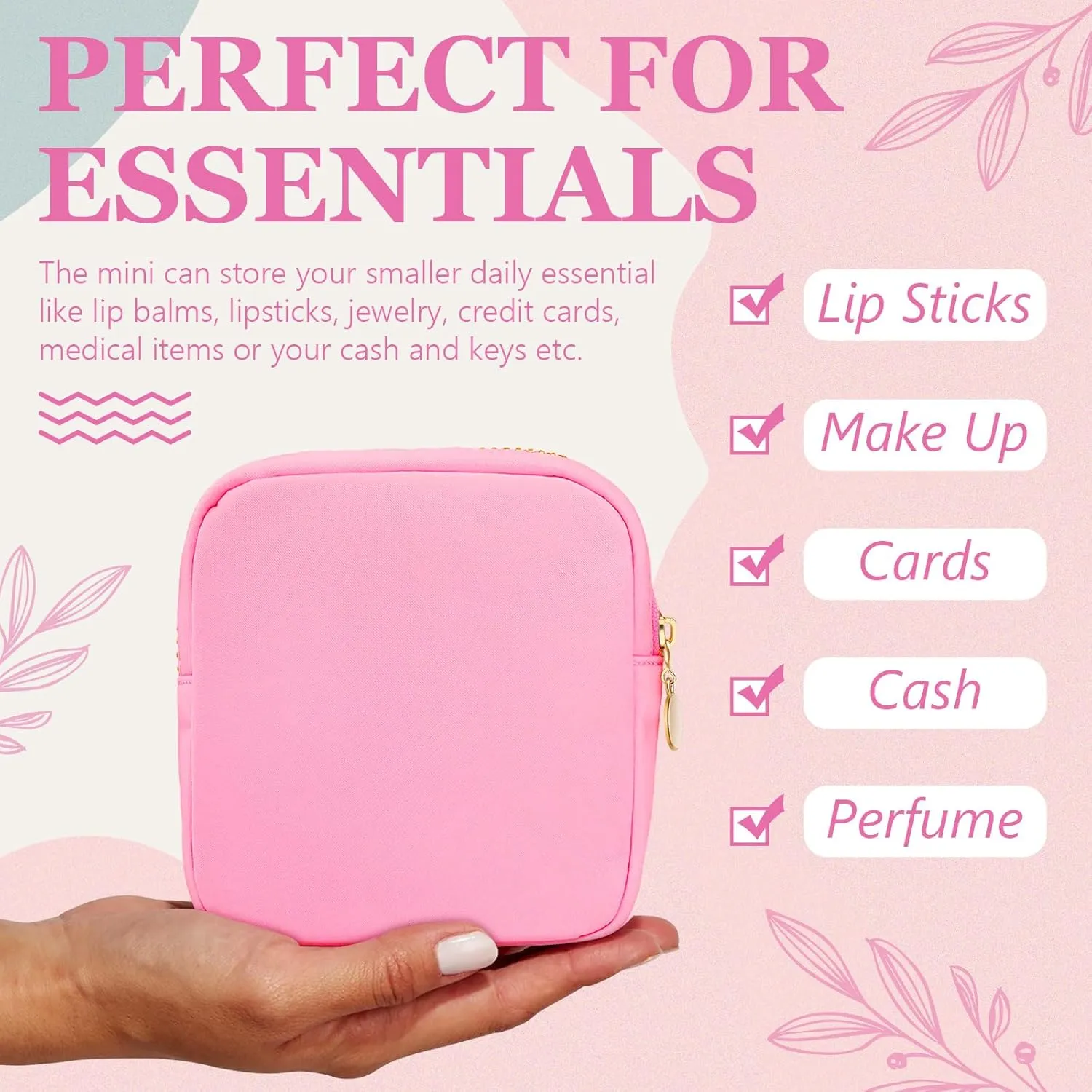 16 Pcs Mini Makeup Bags Bulk Nylon Cosmetic Bags Pouch for Purse Travel Bag Pouch Toiletry Organizer Pouches Bag for Women, Small Zipper Pouch Preppy Coin Purse for Custom Valentines Gifts