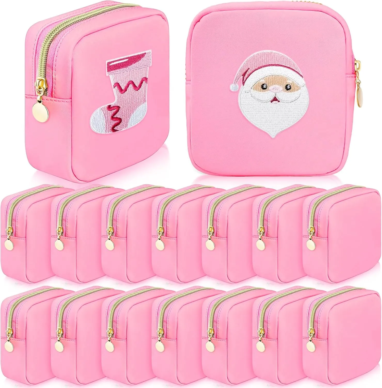 16 Pcs Mini Makeup Bags Bulk Nylon Cosmetic Bags Pouch for Purse Travel Bag Pouch Toiletry Organizer Pouches Bag for Women, Small Zipper Pouch Preppy Coin Purse for Custom Valentines Gifts