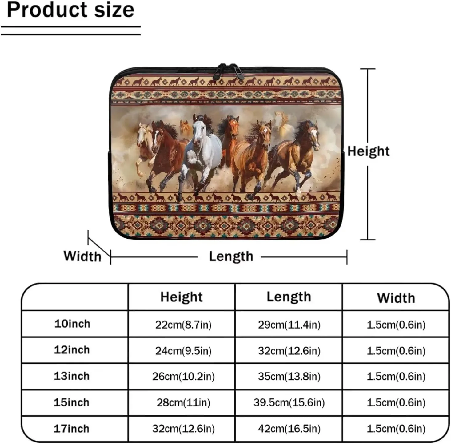17 Inch Brown Horse Tribe Art Native American Geometric Print Computer Bag, Zip Laptop Protector Notebook Carrying Case Protective Computer Bags for Women Men College