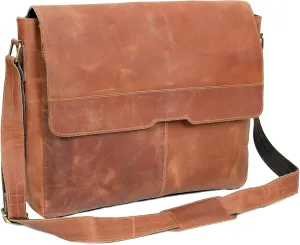 18 inch Vintage Leather Full Flap Messenger Handmade Bag Laptop Bag Satchel Bag Padded Messenger Bag Brown (messenger brown)