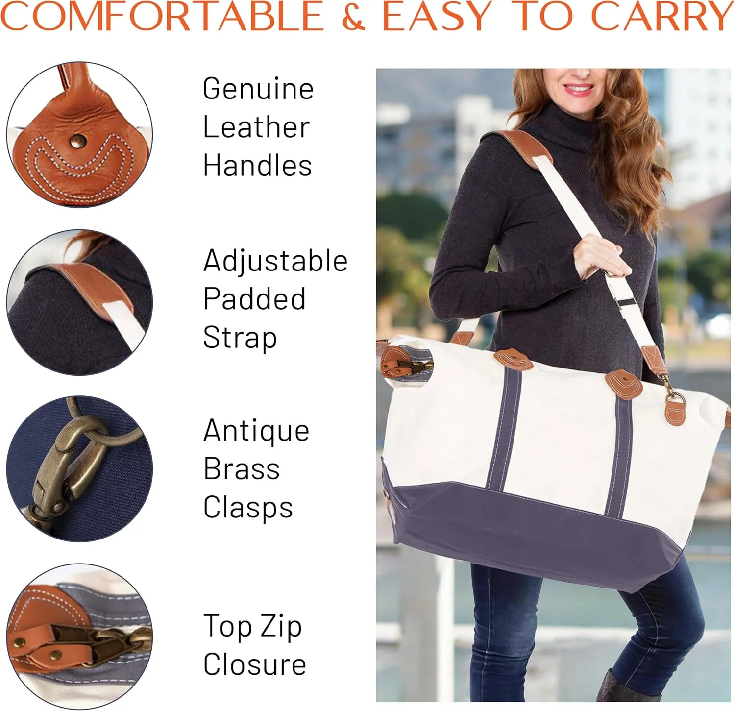 18 oz Canvas Weekender Bag for Women - Duffel Bag For Traveling - Duffle Carry on Bag For Overnight Trip