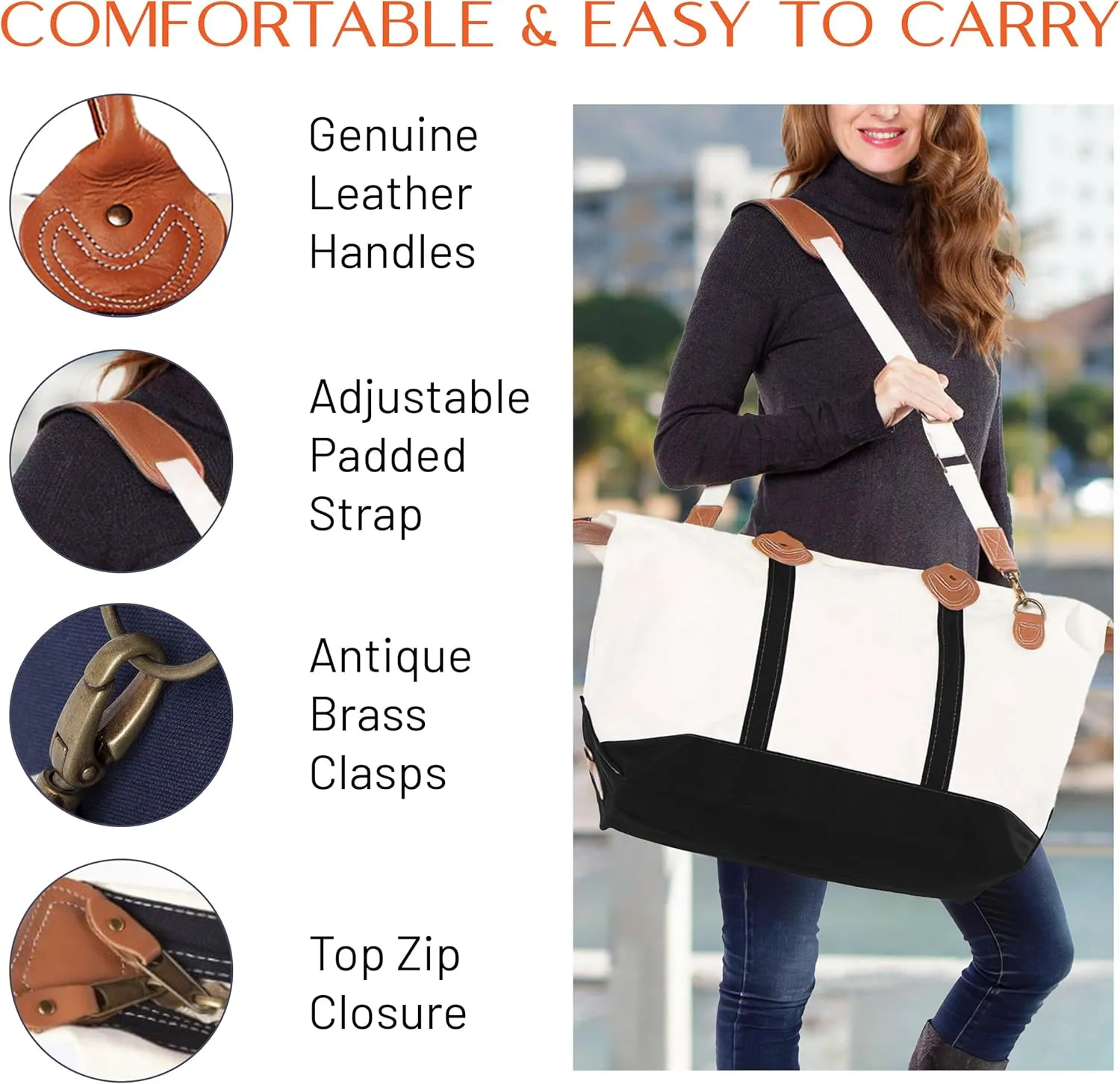 18 oz Canvas Weekender Bag for Women - Duffel Bag For Traveling - Duffle Carry on Bag For Overnight Trip