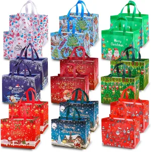 18Pcs Christmas Gift Bags, Christmas Tote Bags with Handles, Reusable Non-Woven Shopping Bags for Xmas Gifts Wrapping Holiday Party Supplies, 12.8"×9.8"×6.7"