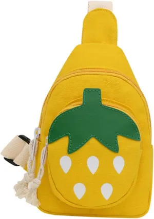 1Pc Cute Strawberry Chest Bag for Shoulder Sling Backpack Fun Cartoon Design for Outdoor Travel and Shopping Yellow