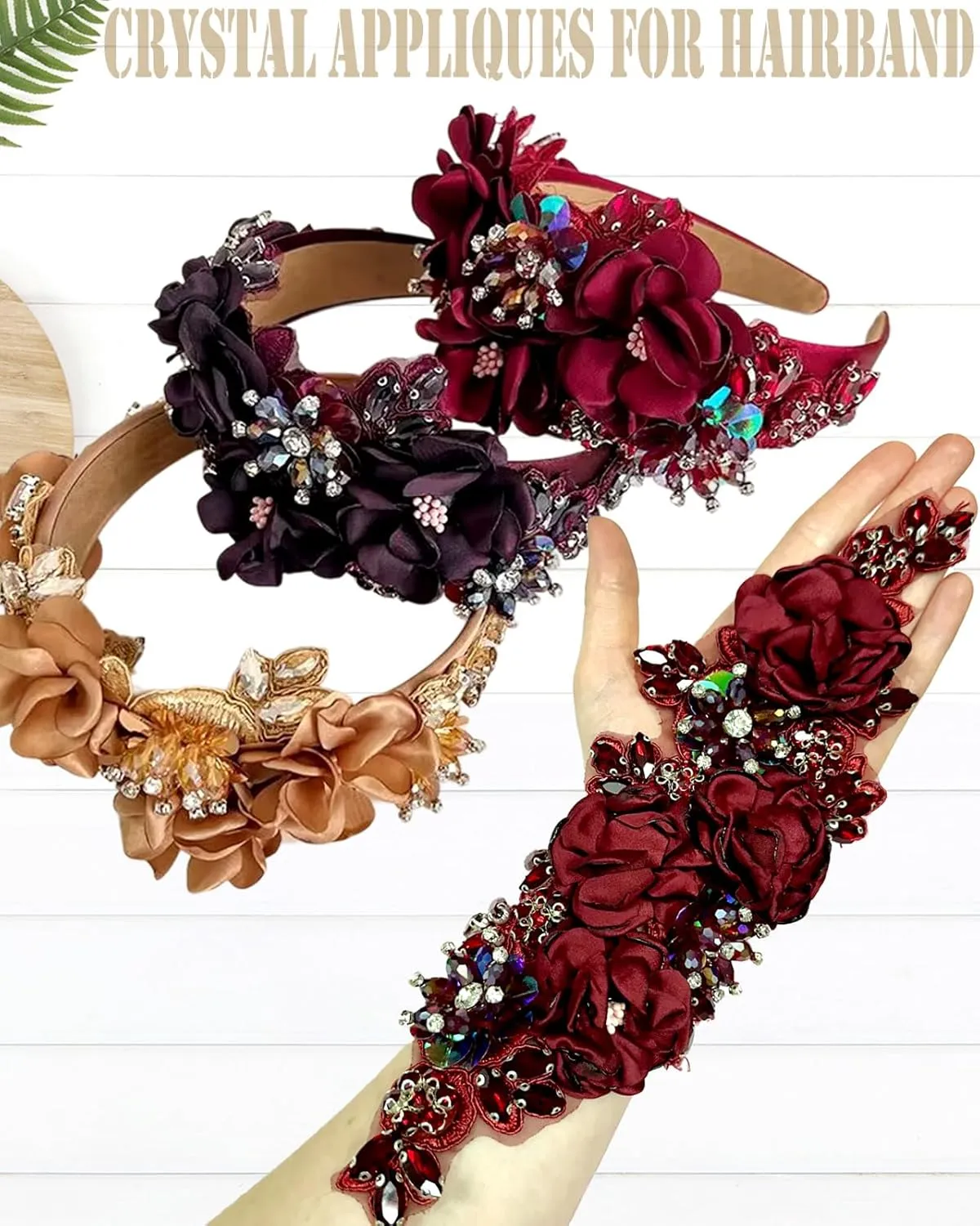 1pc Handmade Rhinestone Applique for Clothes, 3D Flower Fabric Patches for Wedding Dress, Bling Beaded Embroidery Lace Applique for Hat Hairband Sewing Embellishment (Gold)