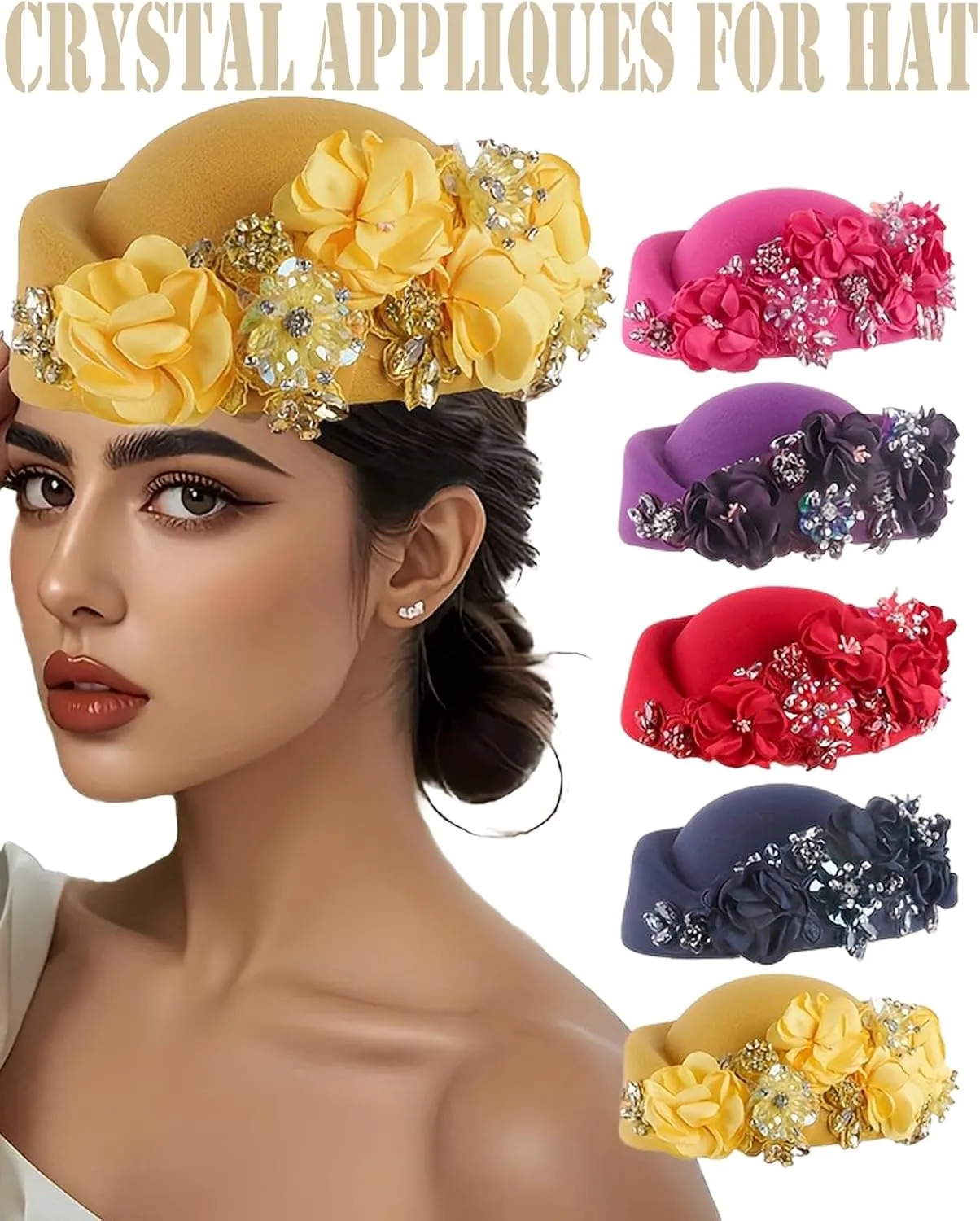 1pc Handmade Rhinestone Applique for Clothes, 3D Flower Fabric Patches for Wedding Dress, Bling Beaded Embroidery Lace Applique for Hat Hairband Sewing Embellishment (Gold)