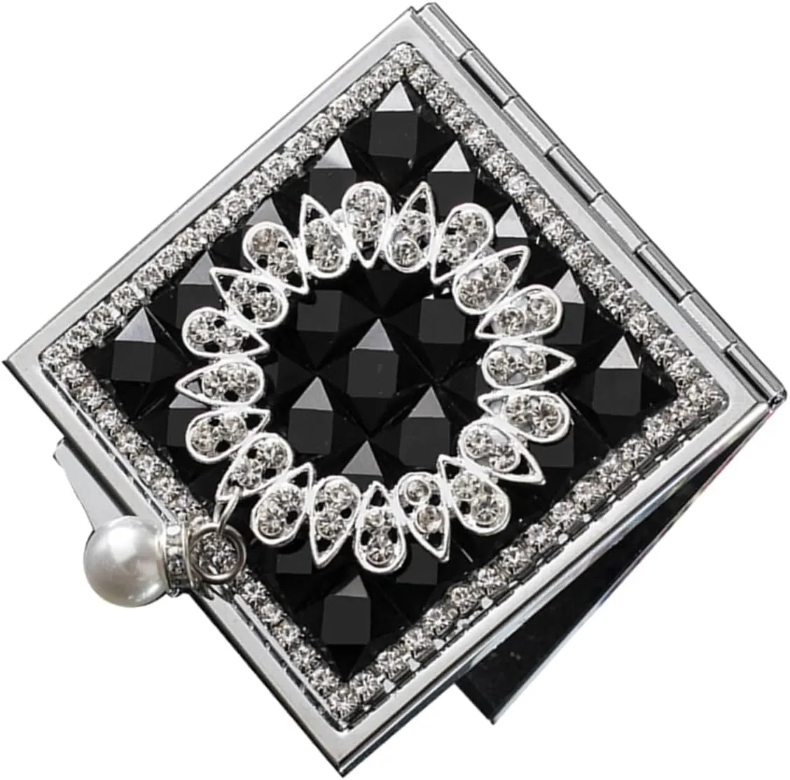 1Pc Small Double Sided Metal Makeup Mirror with Pearl Pendant Compact Travel Vanity Mirror Durable High Definition for Handbag Purse for Women The Go