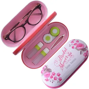 2-In-1 Glasses Case Len Case & Eye Glasses Double Layer Storage Case with Mirror - Fresh Creative Double Sided Portable Design Perfect for Home, Office and Travel (Pink)