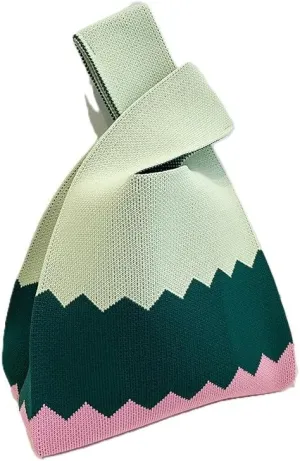 2 Pack Crochet Tote Bag for Women, Cute Knot Wrist Knitted Bag Durable Handbag Pouch, Casual Knit Purse for Outdoor Walking, 2 colors Water flow