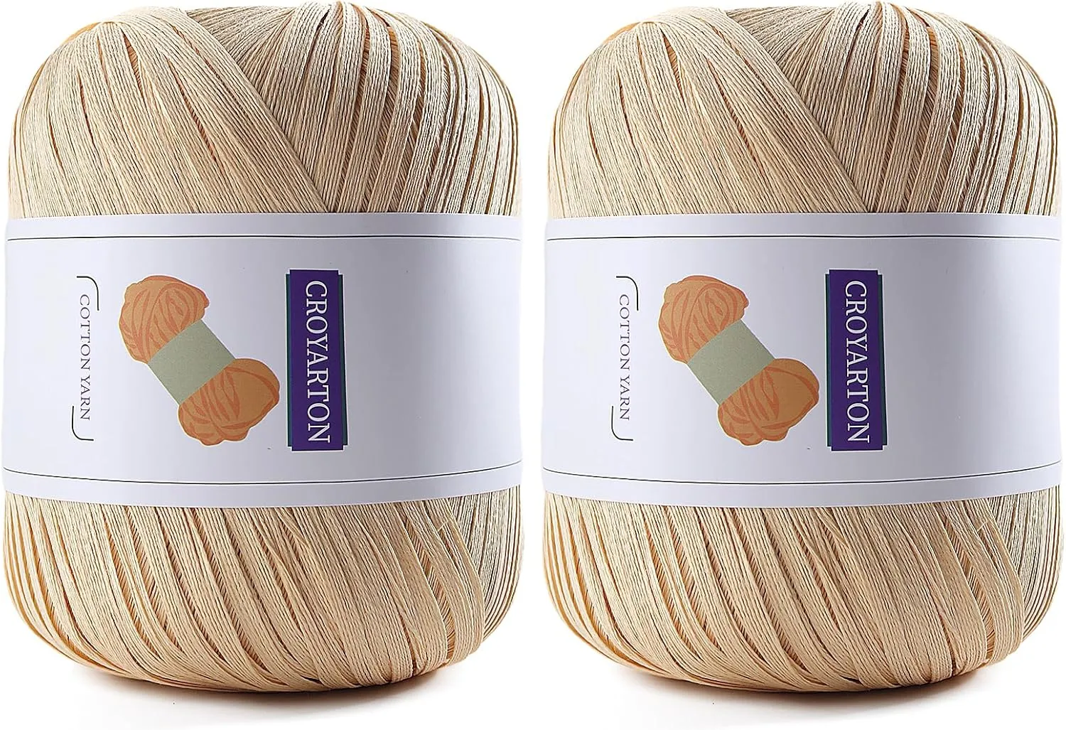 2 Pack Raffia Yarn for Crochet, Soft Cotton Yarn for Crocheting Summer Beach Bag/Hat, 228 Yards/3.52 Ounce Ribbon Paper Yarn for Beginners DIY Hand Knitting Handbag (Khaki)