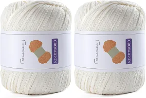2 Pack Raffia Yarn for Crochet, Soft Cotton Yarn for Crocheting Summer Beach Bag/Hat, 228 Yards/3.52 Ounce Ribbon Paper Yarn for Beginners DIY Hand Knitting Handbag (Milky White)