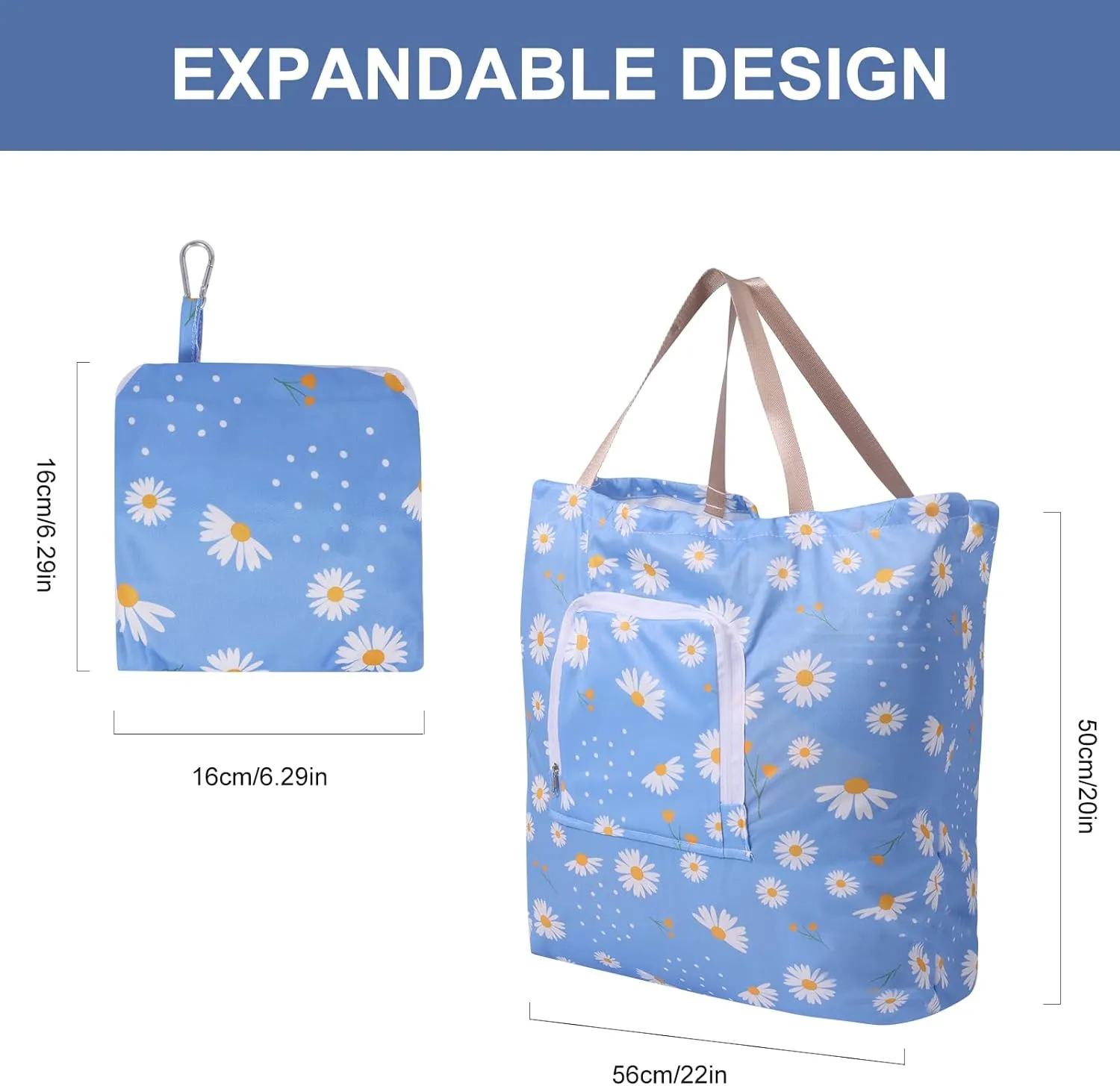 2 Pack Travel Laundry Bag with Handle and Drawstring, Expandable Foldable Dirty Clothes Bags with Hook and Zipper, 23*20 inch, Cartoon 2 Blue   Pink