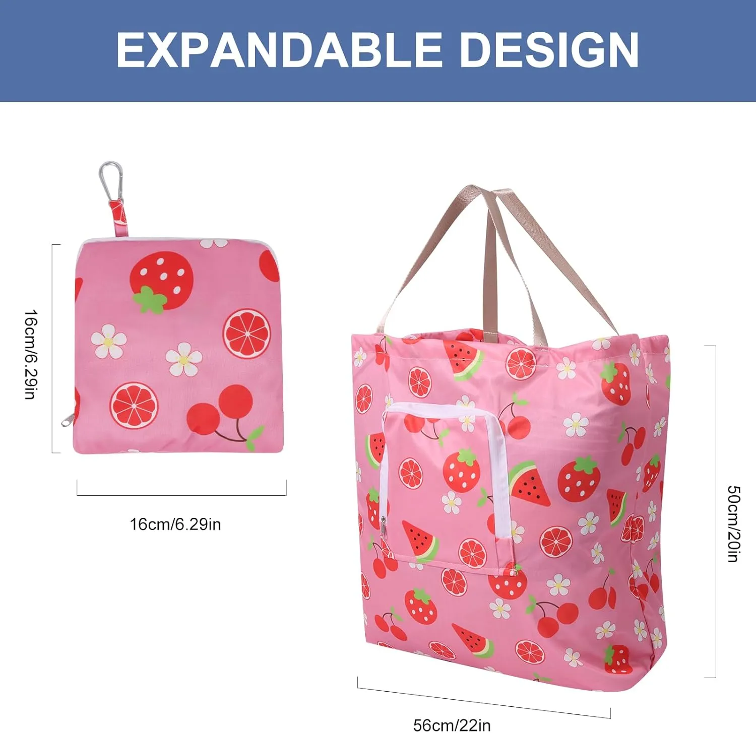 2 Pack Travel Laundry Bag with Handle and Drawstring, Expandable Foldable Dirty Clothes Bags with Hook and Zipper, 23*20 inch, Cartoon 2 Blue   Pink