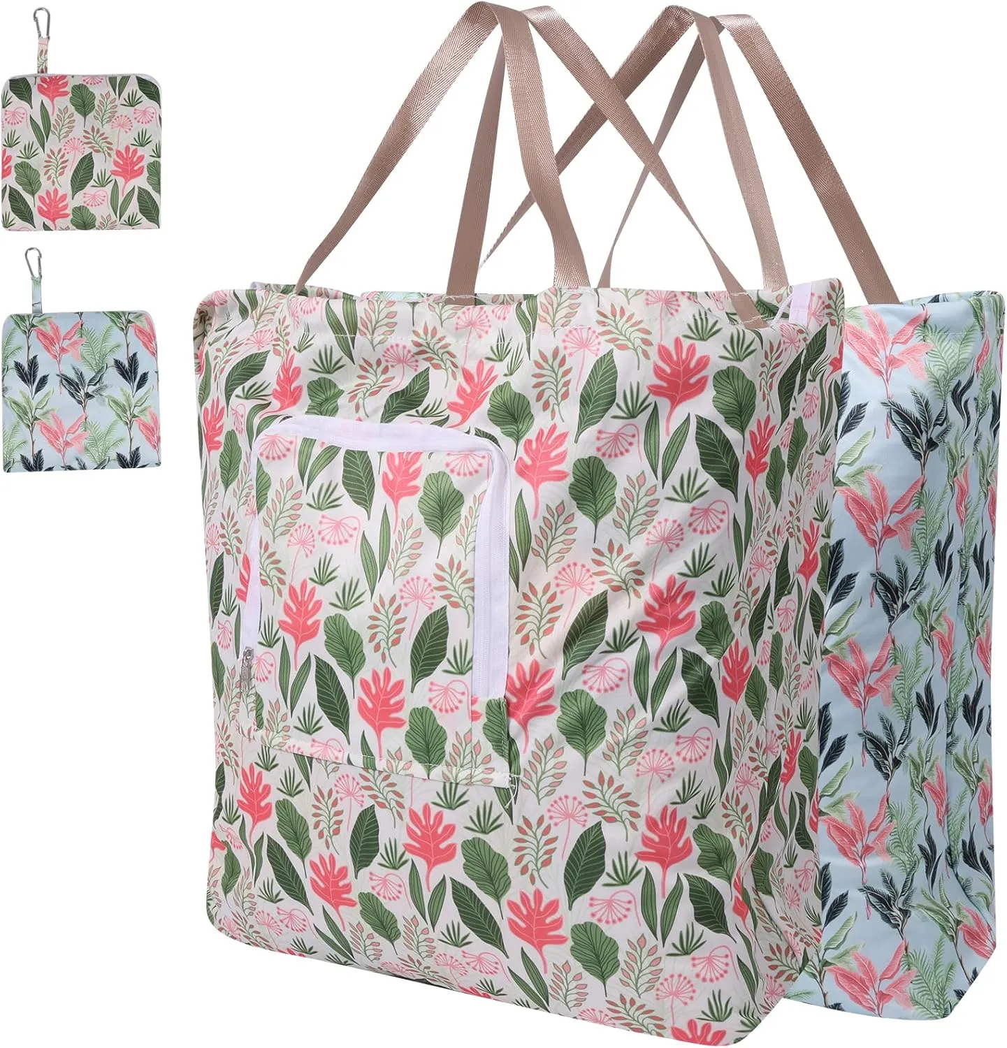 2 Pack Travel Laundry Bag with Handle and Drawstring, Expandable Foldable Dirty Clothes Bags with Hook and Zipper, Lightweight Waterproof Laundry Hamper Liner for Travel, Home, College Dorm,