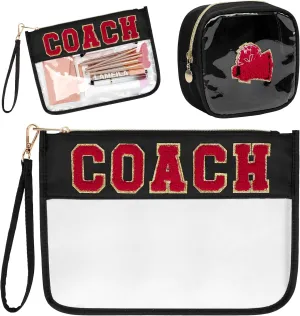 2 Pcs Chenille Letter Nylon Clear Zipper Pouch for Travel Coach Makeup Bag Waterproof Cosmetic Bags Multipurpose Cosmetic Bag for Women (Black-Coach)
