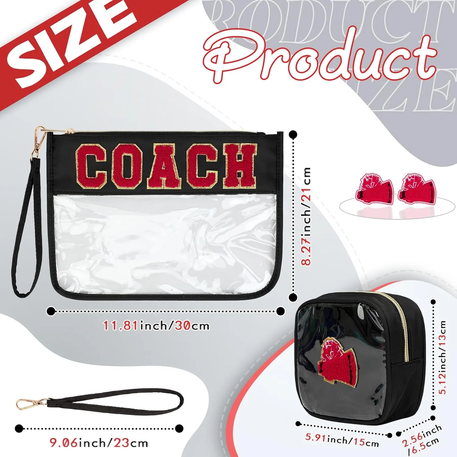 2 Pcs Chenille Letter Nylon Clear Zipper Pouch for Travel Coach Makeup Bag Waterproof Cosmetic Bags Multipurpose Cosmetic Bag for Women (Black-Coach)