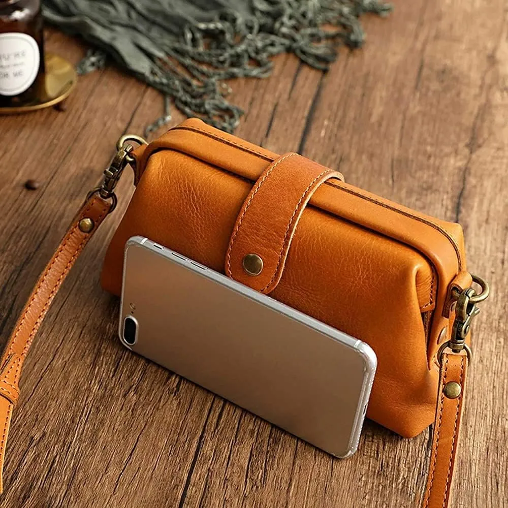 2023 New Premium Leather Retro Handmade Bag, Unique Opening Design Premium Leather Doctor Bag, Travel Shoulder Bag for Women