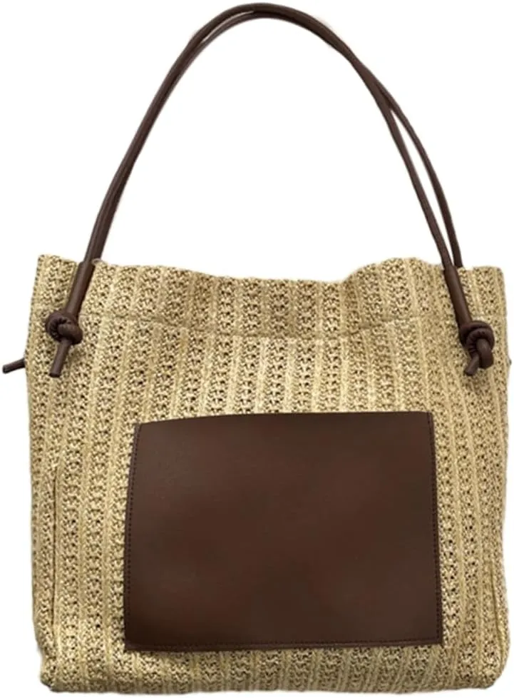 2024 Woven Bags Fashion Straw Weave Bucket Bags Large Capacity Bag Casual Handbag Shoulder Bag for Women Girl