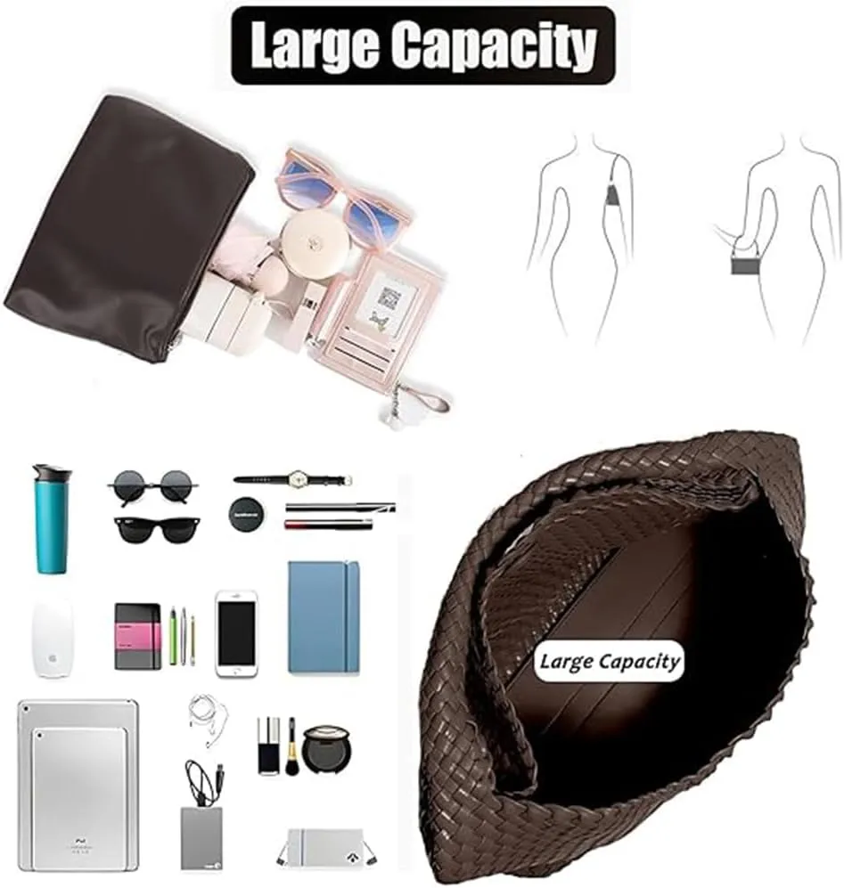 2025 Woven Tote Bag for Women, Extra Large Fashion Shoulder Hobo Bags, Leather Woven Beach Bag, Work Purses for Women