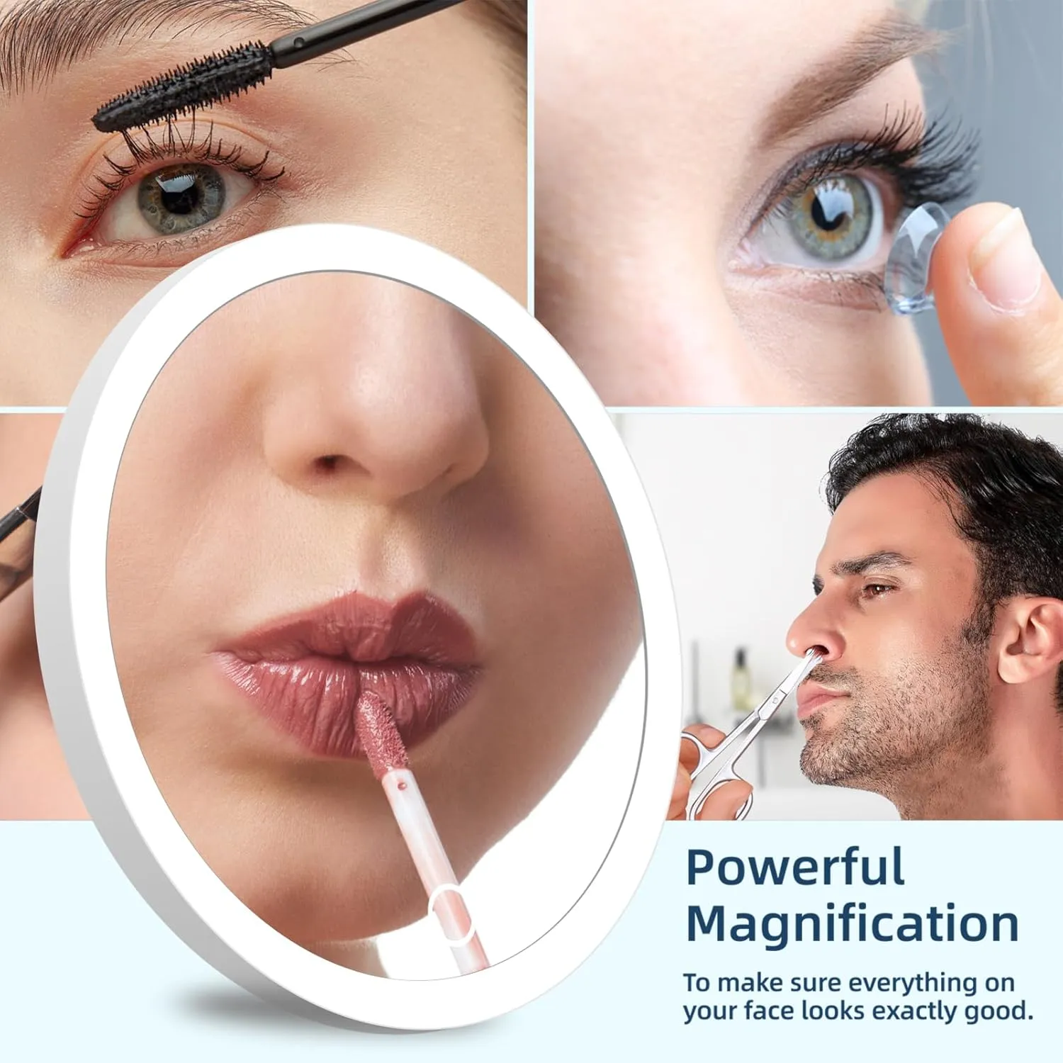 20X Concave Magnifying Mirror with Lights, 3 Color Lighting Adjustable Brightness, 6inch Travel Magnified Mirror with Suction Cups, Large 20x High Makeup Magnification and Tweezers