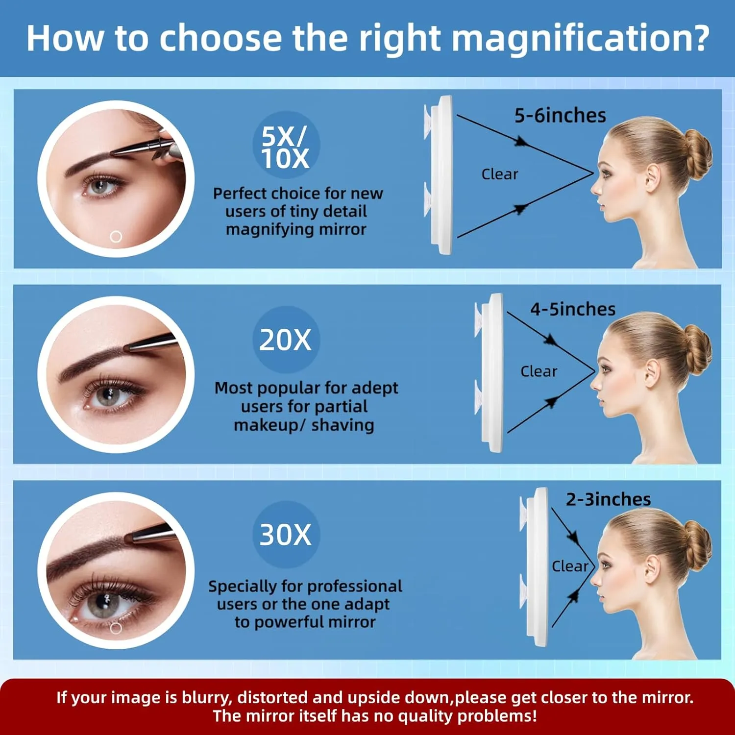 20X Concave Magnifying Mirror with Lights, 3 Color Lighting Adjustable Brightness, 6inch Travel Magnified Mirror with Suction Cups, Large 20x High Makeup Magnification and Tweezers