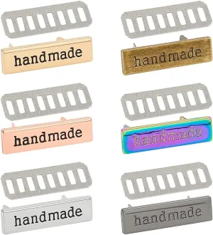 24 Pieces Handmade Metal Labels with Shim Rectangle Alloy Tags Hand Made Printed Signs Label for DIY Crafts Sewing Items Purses Bags Shoes