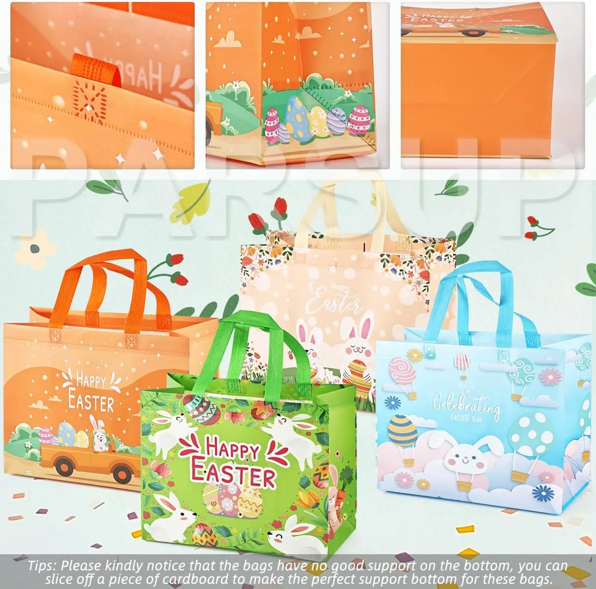 24PCS Easter Egg Hunt Bags, Assorted Sizes Happy Easter Bunny Carrot Chick Egg Gift Bags with Handles, Treat Bags, Multifunctional Non-Woven Easter Bags for Gifts Wrapping, Egg Hunt Game, Easter Party