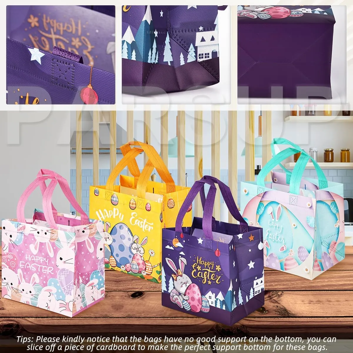 24PCS Easter Egg Hunt Bags, Assorted Sizes Happy Easter Bunny Carrot Chick Egg Gift Bags with Handles, Treat Bags, Multifunctional Non-Woven Easter Bags for Gifts Wrapping, Egg Hunt Game, Easter Party