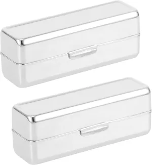 2pcs Box Lipstick Organizer Box with Mirror Portable Square Cosmetic Storage Case Vintage Design for Lip Gloss Essential Oil Roller for Travel
